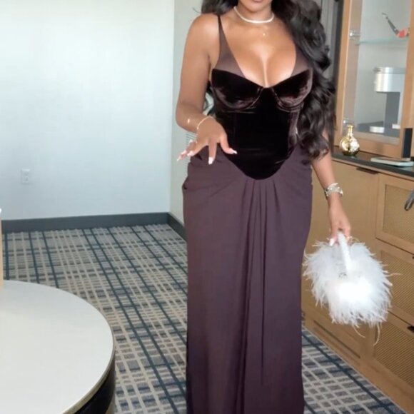 NWT Meshki Roxanne Velvet Corset Maxi Dress - Cacao Brown XS Xsmall 2US 34EU - Picture 6 of 12